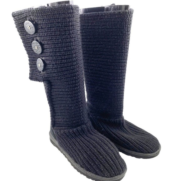 UGG 5819 Classic Cardy Black Knit Tall Sweater Boots Women's 6 - Picture 1 of 12